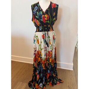 Anthro Me 2 Magic Floral Maxi Dress Black White Red Gold Bohemian Festival Large